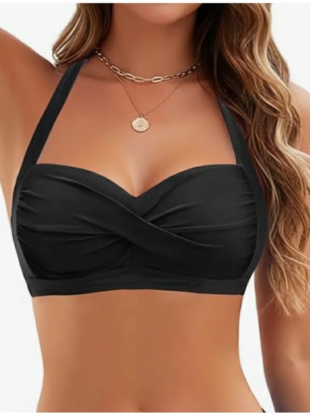 Daci Women's Black Twist-Front Bikini Top size L NWT